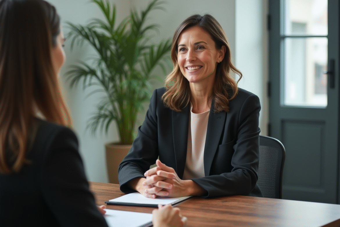 Femme en coaching d'affaires écoute attentive en bureau