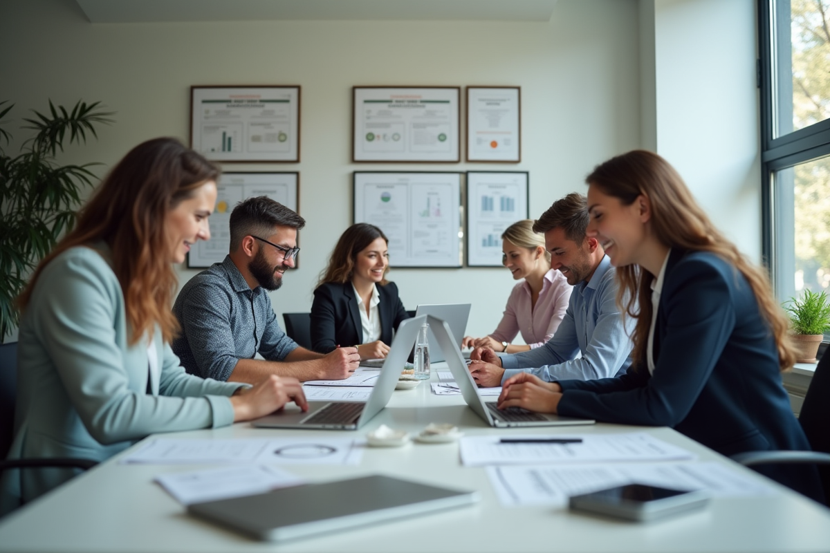 Groupe de comptables collaborant dans un bureau lumineux