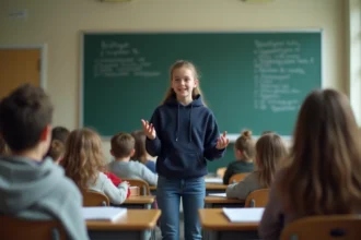 Collégienne faisant un discours sincère devant sa classe pour se présenter comme déléguée