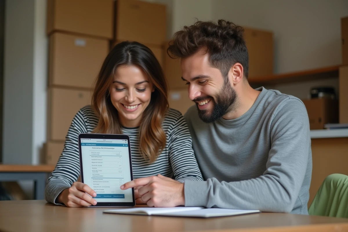Couple consultant leur compte CPF sur tablette avant un déménagement à l'étranger