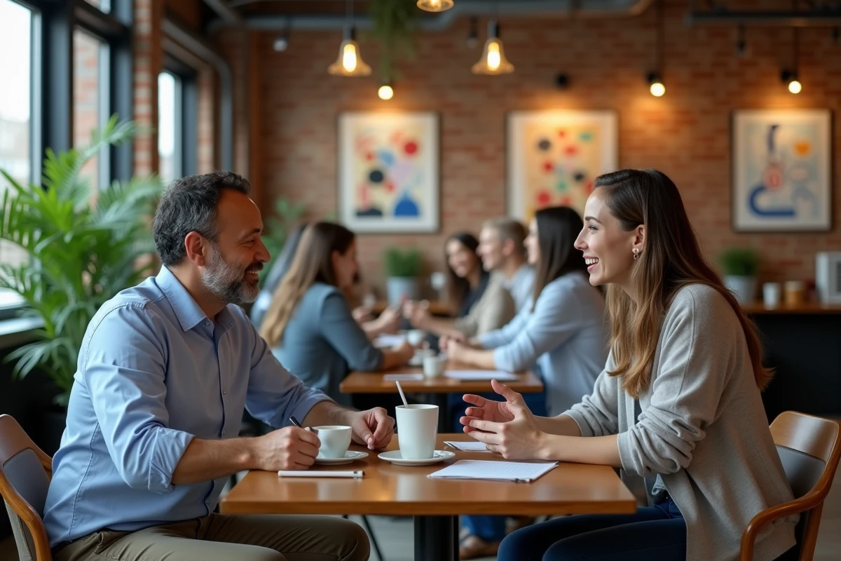 Homme et femme discutant autour d