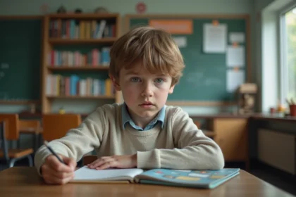 Garçon de 13 ans en classe moderne et inclusive