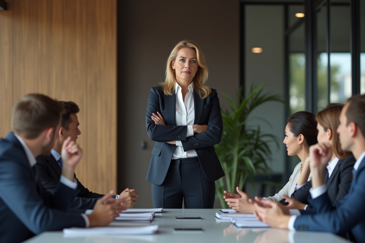 Femme confiante en réunion d'affaires professionnelle