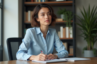 Femme concentrée travaillant dans un bureau moderne