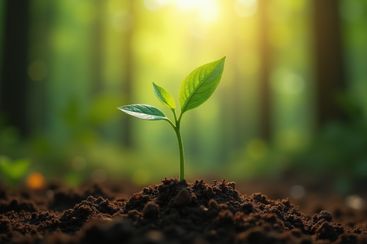 Jeune pousse verte émergeant du sol riche symbolisant la croissance