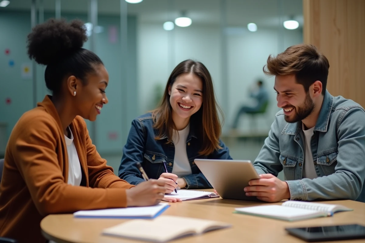 Groupe de jeunes en discussion dans un espace de formation