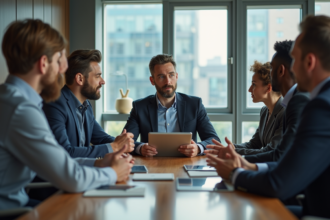 Groupe de professionnels surpris lors d'une présentation d'idées