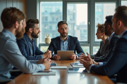 Groupe de professionnels surpris lors d'une présentation d'idées