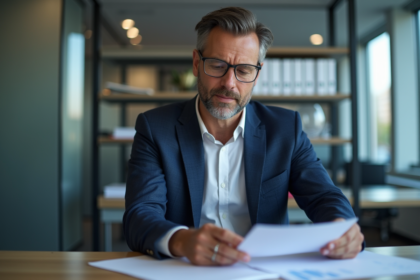 Homme d'affaires en costume dans un bureau moderne