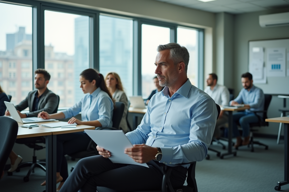 Homme en formation dans un bureau moderne