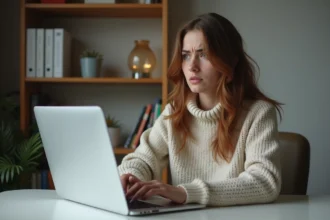 Jeune femme frustrée devant son ordinateur portable