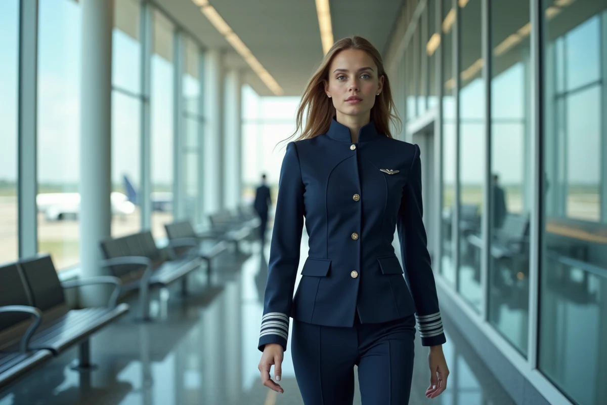 Jeune femme pilote marchant dans un aeroport