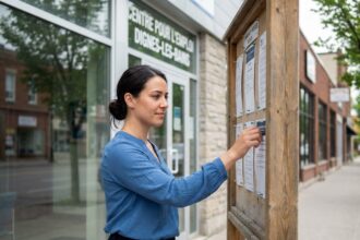 Jeune femme consulte une affiche d'emploi à DignelesBains