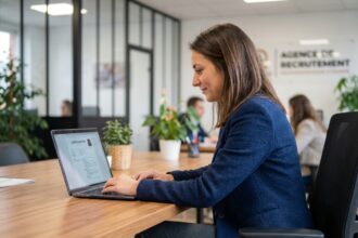 Jeune femme confiante au bureau à Valenciennes