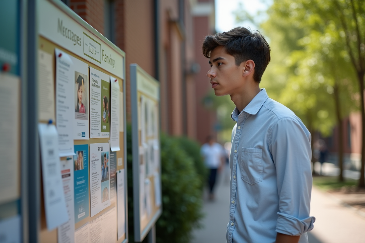 Jeune lycéen regardant un tableau de classement d