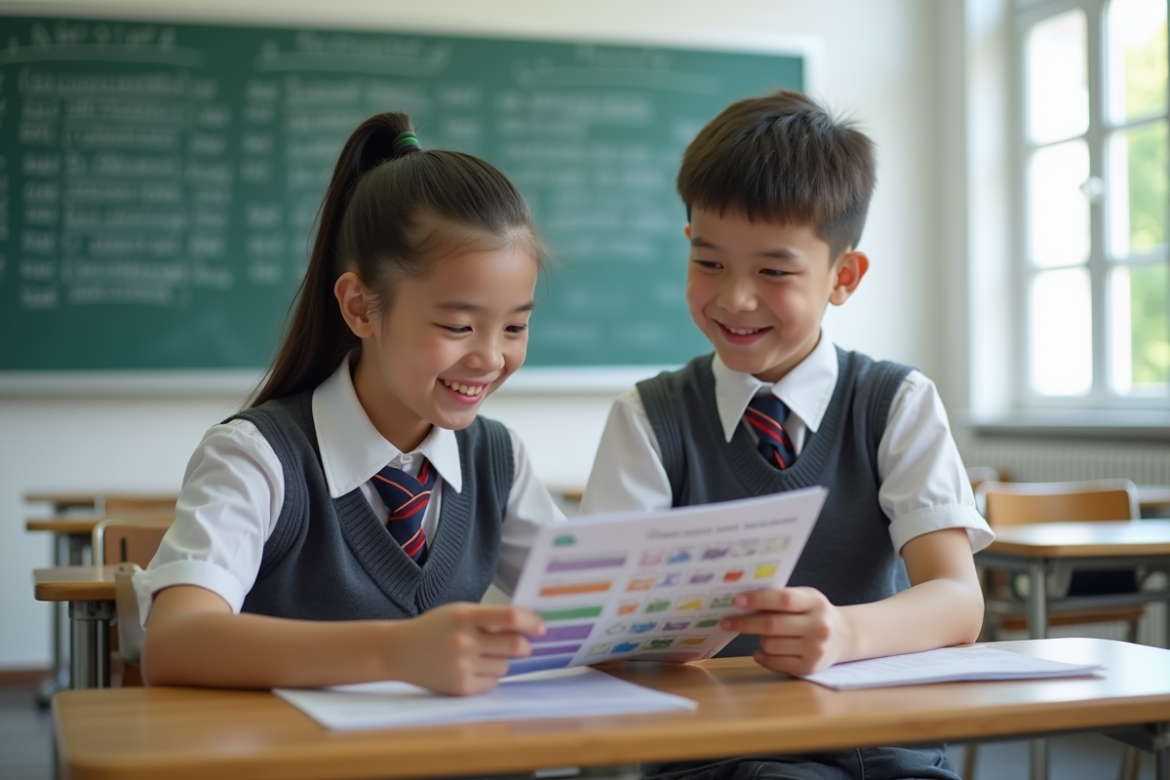 Adolescentes en uniforme dans une salle de classe lumineuse