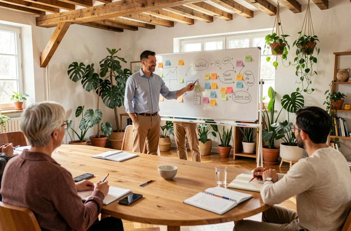 Les deux formateurs de Marmignon Brothers animant un atelier de coaching professionnel dans un studio moderne à Toulouse