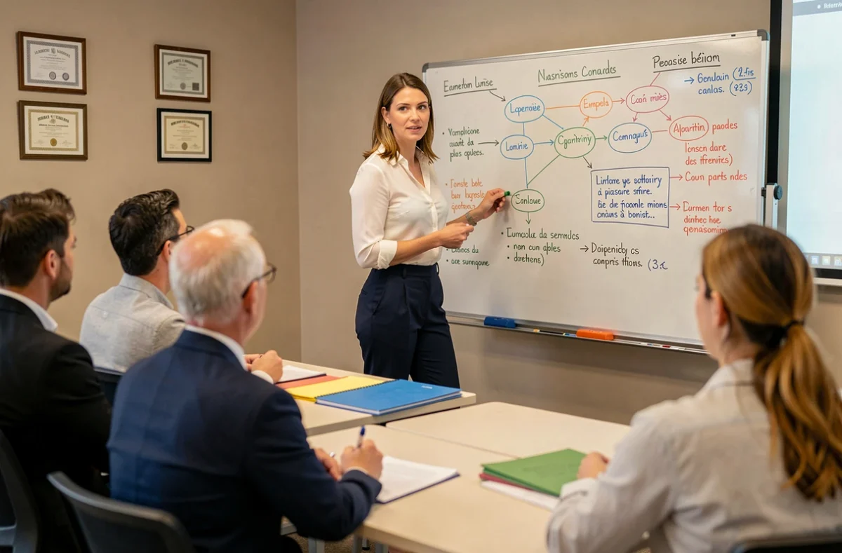 Formatrice professionnelle animant une session de formation pour adultes dans les locaux d'OCSA Formation à Toulouse