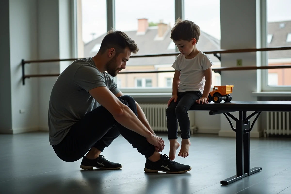 Pere et enfant dans un studio de danse moderne