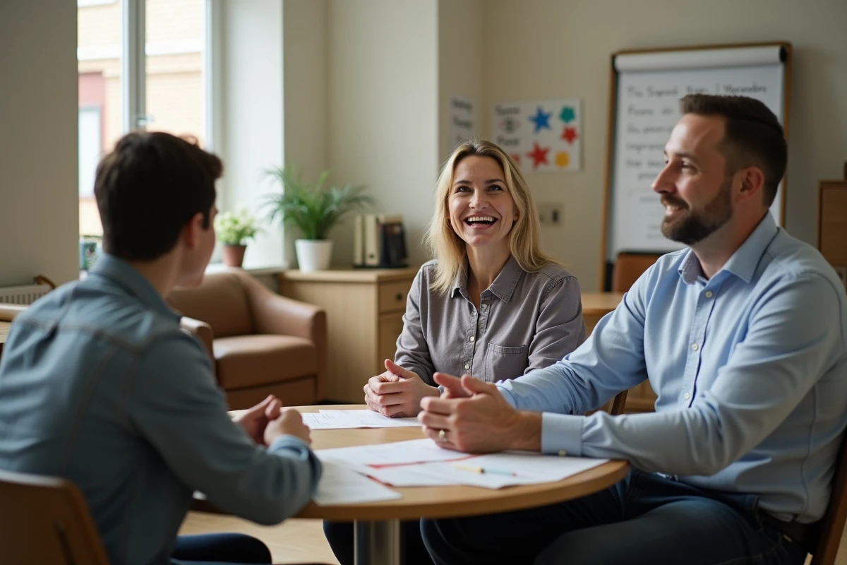 Parents discutant lors d