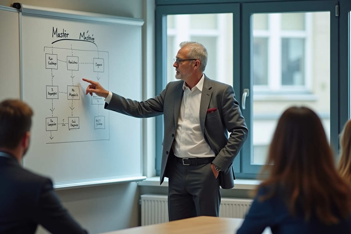 Professeur expliquant un diagramme en salle de cours