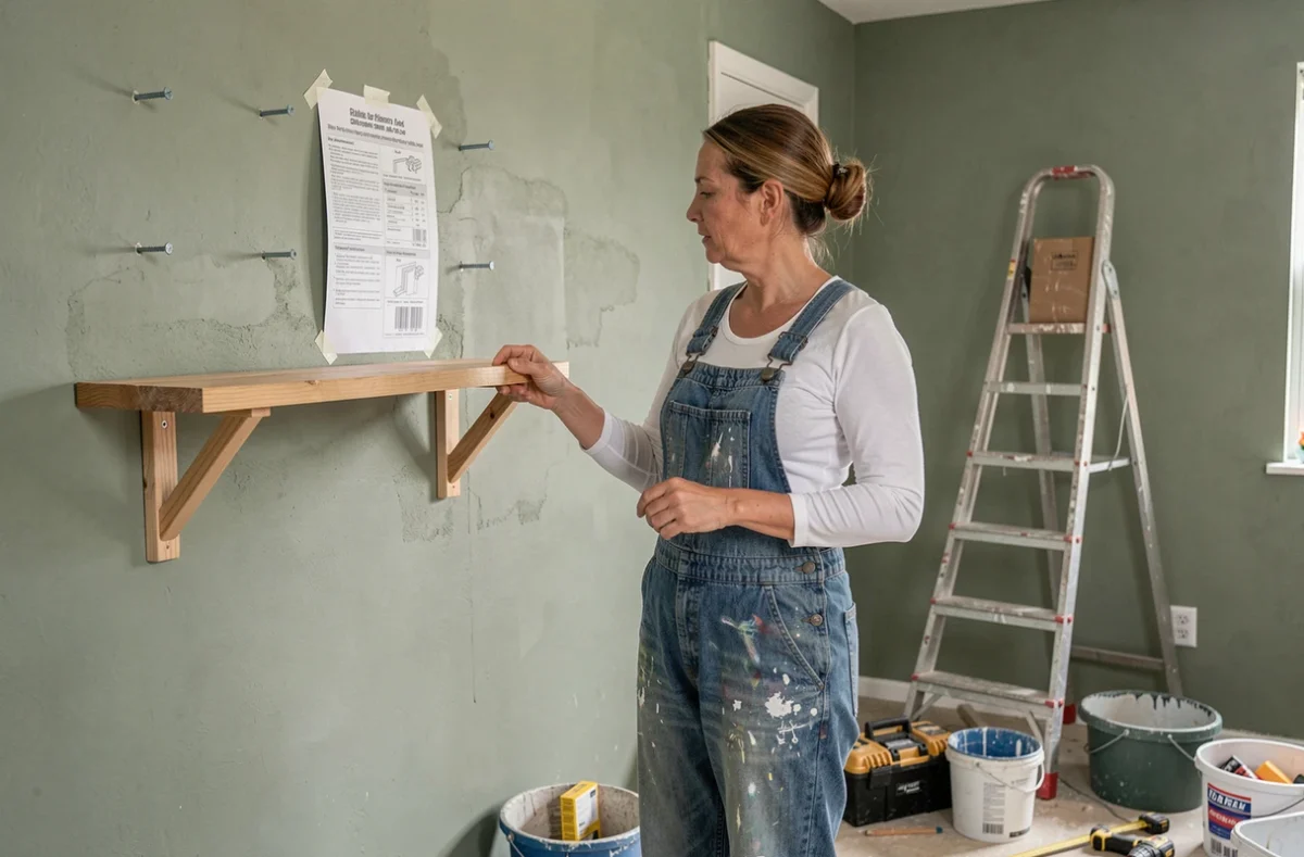 Une femme réalise des travaux de rénovation intérieure en suivant des instructions DIY