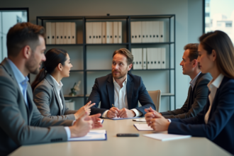 Groupe divers d'adultes en réunion d'affaires