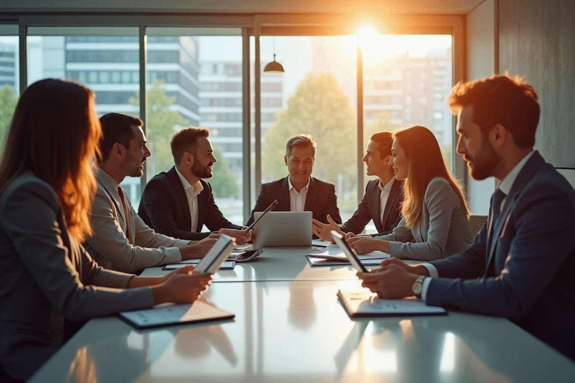 Professionnels d'affaires en réunion dynamique